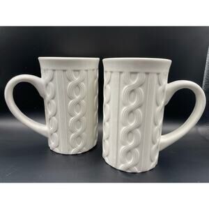 Bay Island Set of 2 Cable Knit Tall Coffee Mugs Irish Coffee Hot Cocoa 10 oz